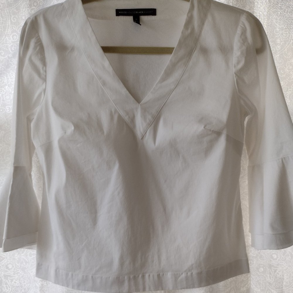 White House Black Market White Cotton Bell Sleeve Top Women's Size 0